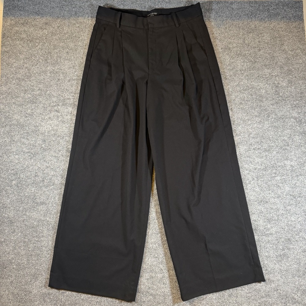 Banana Republic Womens 12 Black Pleated Wide Legβ High Rise Pants Career